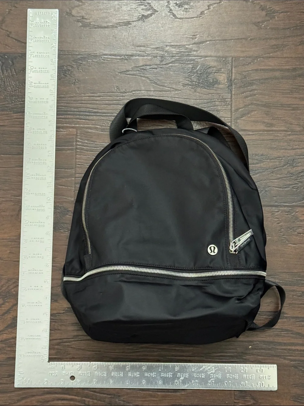 lululemon athletica Black Nylon Zip-Front Backpack with Silver Hardware